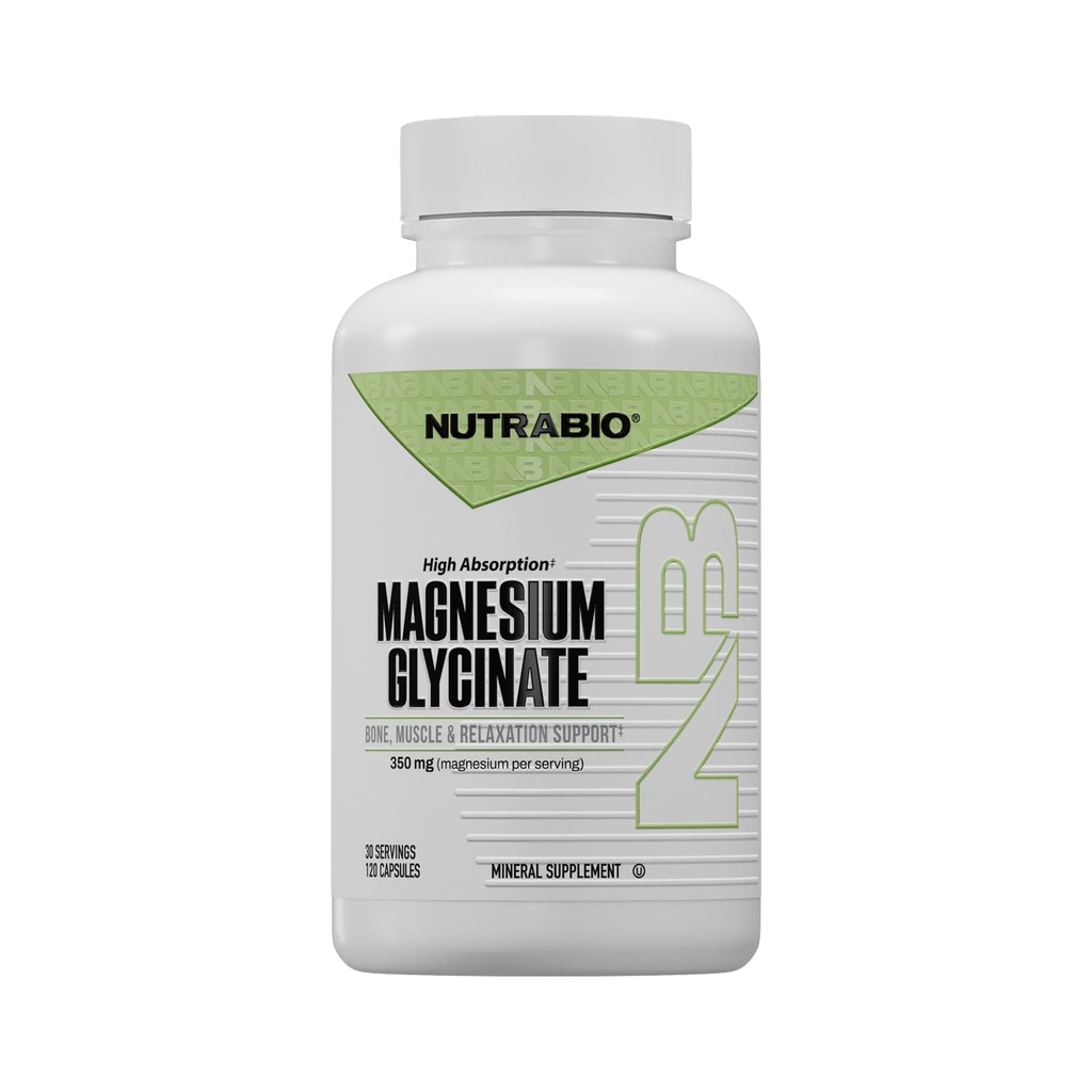 NutraBio Magnesium Glycinate - Pure Magnesium Sleep Supplement, Supports Relaxation, Heart Health, Nerves, Muscles, and Metabolism - 350 mg - 120 Capsules