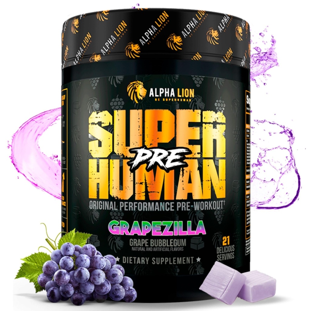 ALPHA LION Superhuman Pre Workout Powder, Beta Alanine, L-Taurine & Tri-Source Cafeine for Sustained Energy & Focus, Nitric Oxide & Citrulline for Pump (21 Servings, Grapezilla)