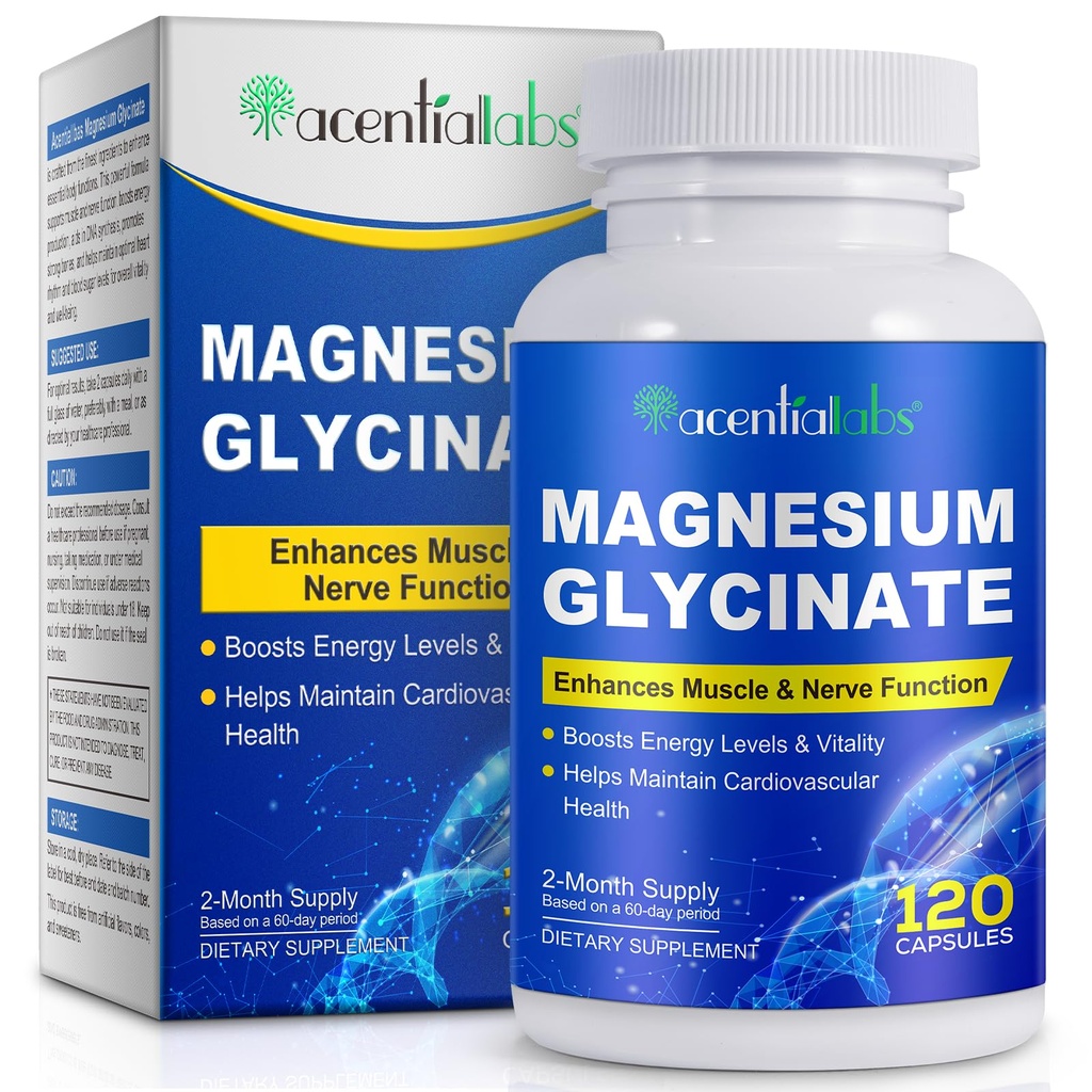 Pure Magnesium Glycinate, Magnesium Supplement, Magnesium Complex for Women Men 120 Capsules, Support Stress Relief, Health, Muscle, Nerve, Sleep.