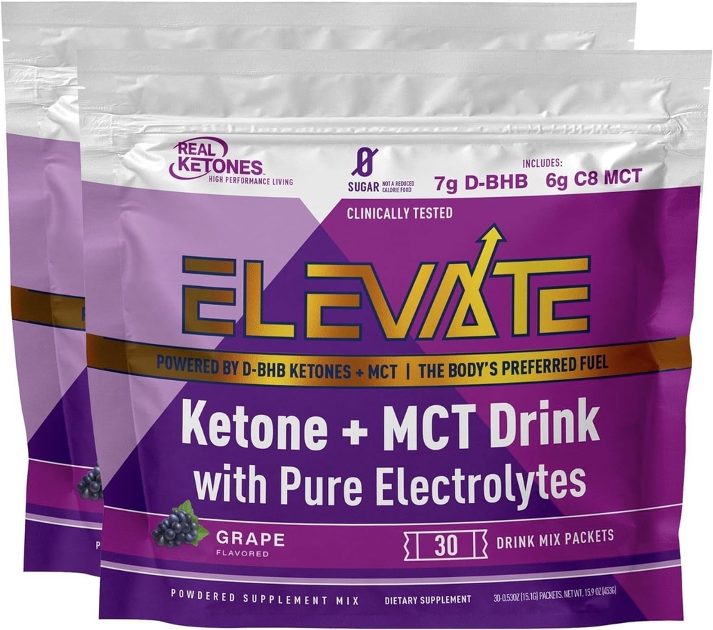 Real Ketones Exogene Keto D BHB + MCT + Elektrolyten, Cafeïnevrije Drink Mix Poeder, Grape Tart voor Rapid Ketosis (56 Servers)