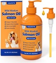 Wilde Zalmolie van Alaska voor honden en katten, Visolie Omega 3 Supplementen met EPA & DHA voor huid en mantel, immuun, hersenen, gewrichts- en hartgezondheid, honden- en kattenvisoliesupplementen met pomp- 8 oz