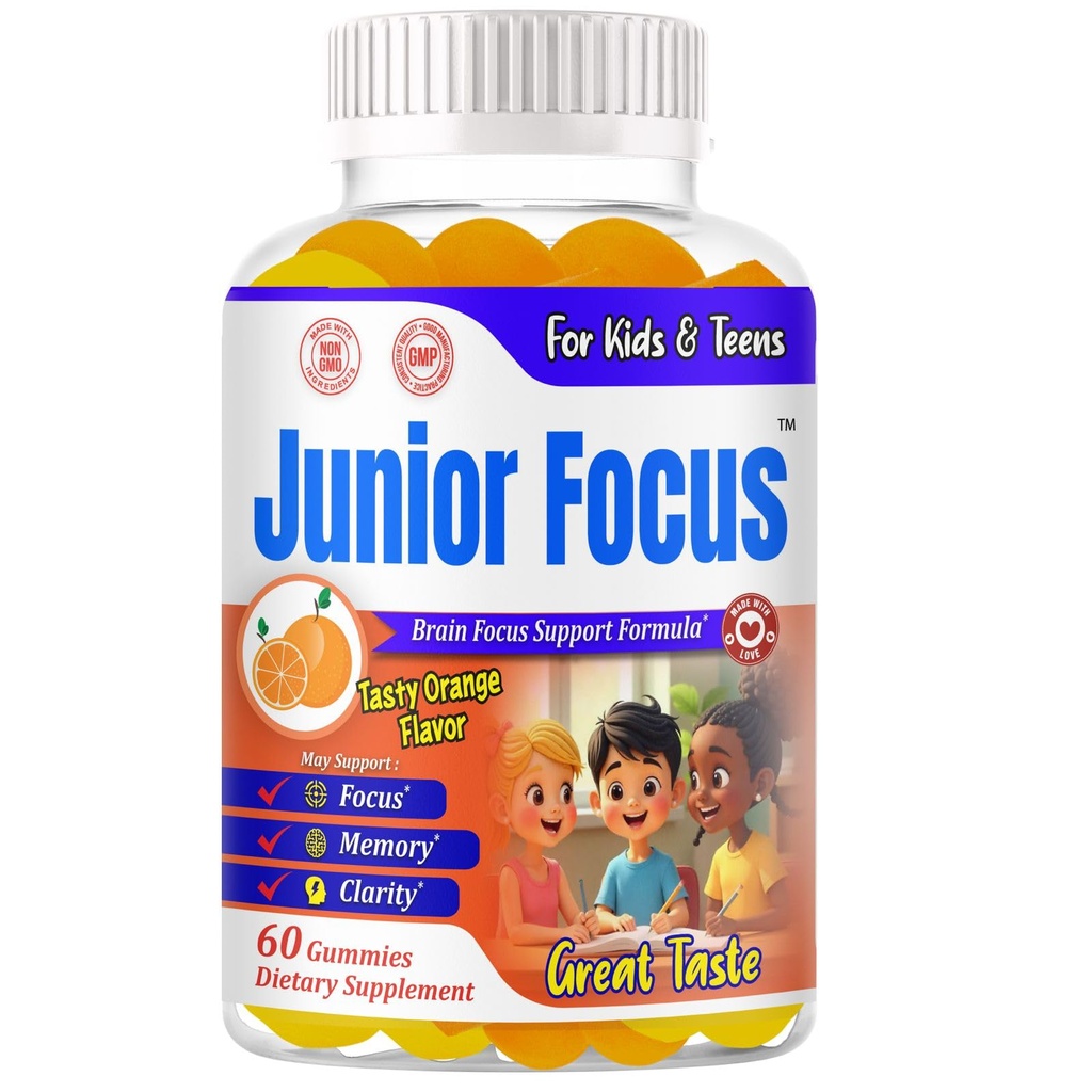 Focus Gummies for Kids and Teens – Kids Omega 3 Brain Support Gummies Vitamins for Kids – Brain Focus Supplements Kids Vitamin Gummies – Orange Flavor 60 Gummy Vitamins for Teens