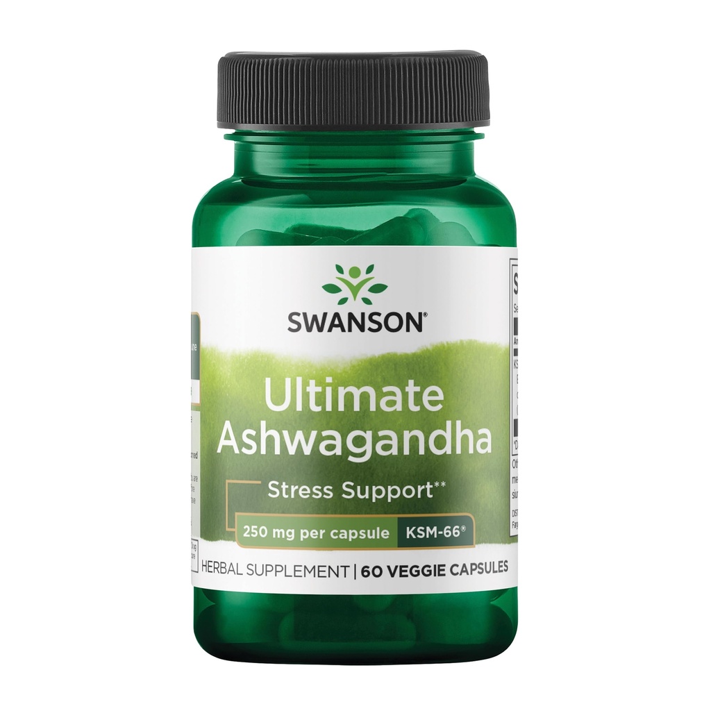 Swanson Ultimate Ashwagandha KSM-66 - Herbal Supplement Supporting Healthy Stress Levels & Relaxation - Natural Formula to Promote a Calm & Relaxed Mindset - (60 Veggie Capsules, 250mg Each)