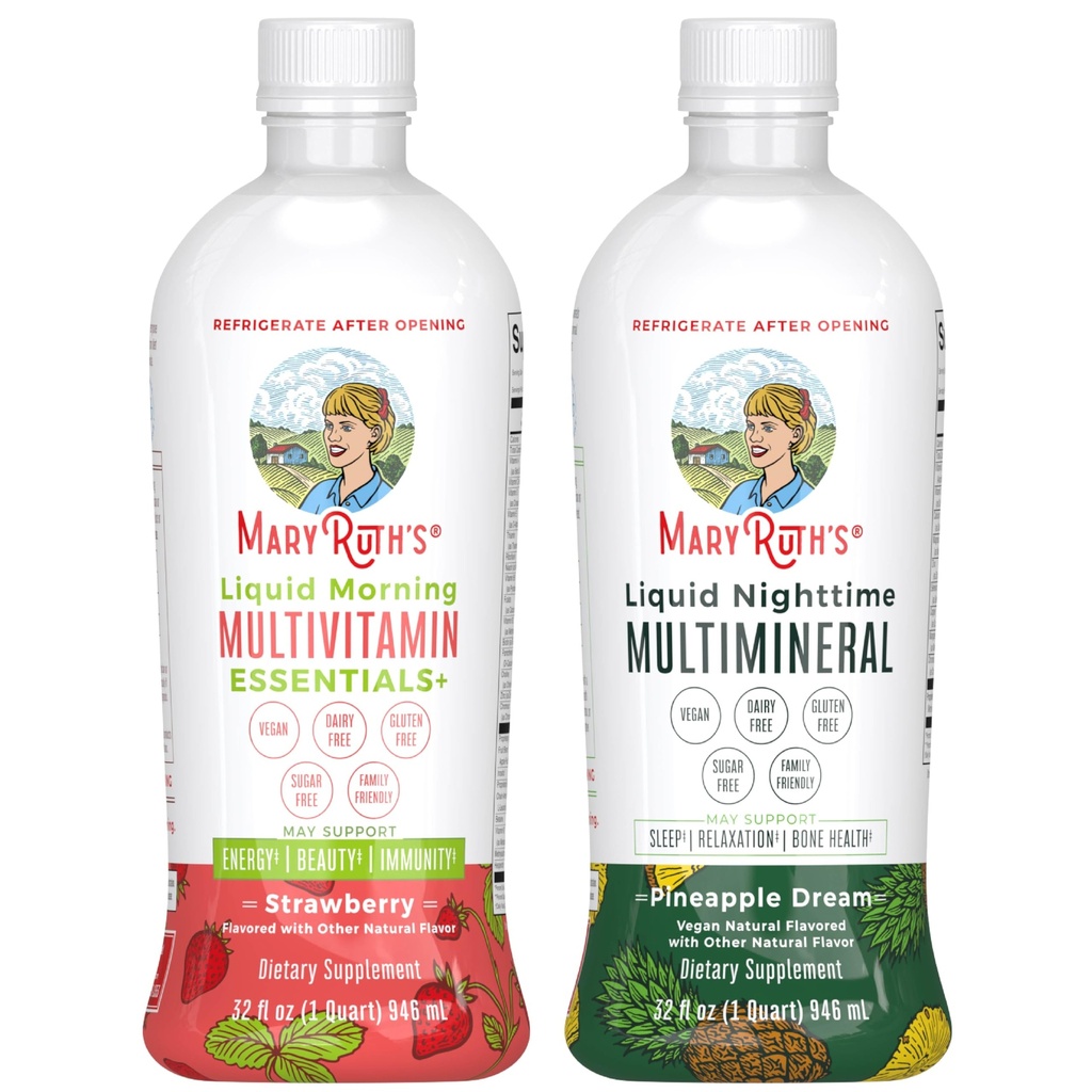 MaryRuth's Liquid Morning Multivitamine (Strawberry) & Liquid Nighttime Multimineral (Pineapple) 