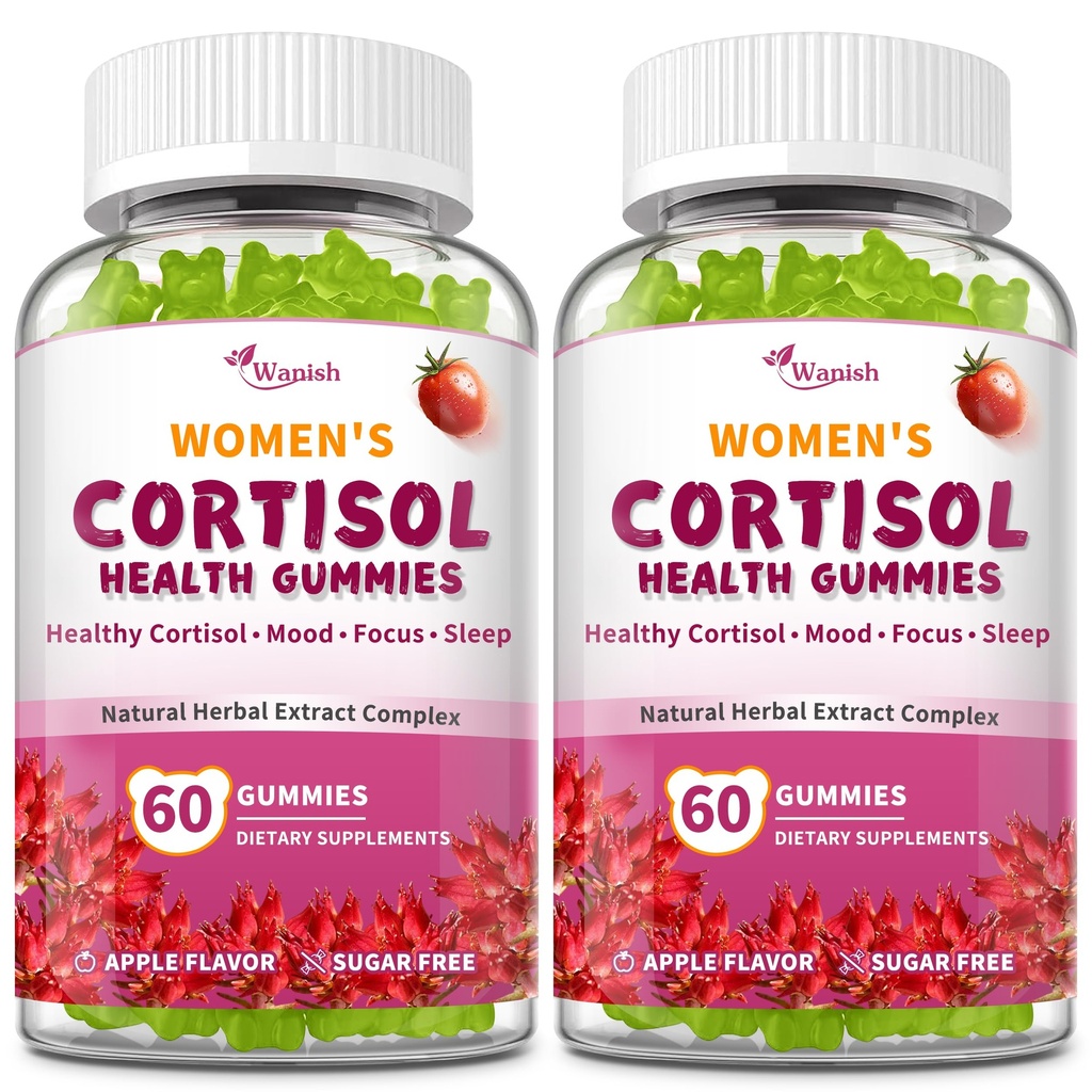 Cortisol Gummies For Women- Promote Relaxation and Support Mood- Natural Ingredients with Ashwagandha, Rhodiola Rosea, etc. Cortisol Manager Gummies for Adrenal Support​,Vegan,Apple Flavor,120 Count