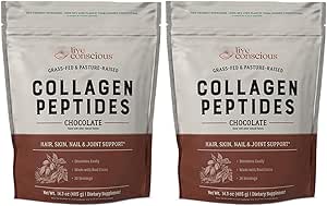Poudre de peptides de collagène vivant conscient - Poudre de collagène de chocolat - Cheveux, peau, ongles et soutien articulaire - Suppléments de collagène de type I et III pour les femmes et les hommes (2-pack)