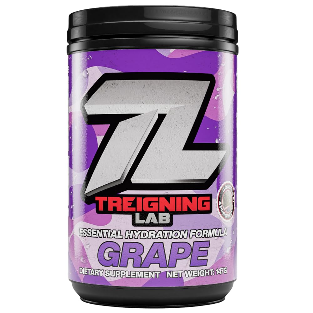 Treigning Lab Hydration Electrolyte Powder, Sugar‑Free, Sam Calavitta “Coach Cal” Approved Drink Mix with 6 Key Electrolytes, USA Made, Keto Friendly, Vegan, Non-GMO, Grape, 30‑Servings