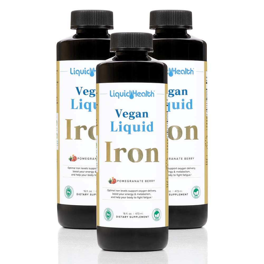 LIQUIDEHEALTH Vegan Liquid Iron Supplement with SunActive & Ferrochel Fe - Natural Energy, Immuun System & Metabolic Support, Extender Mental Clarity, Prenatal/Postnatal - USA Made, Non-GMO (3 Pack)