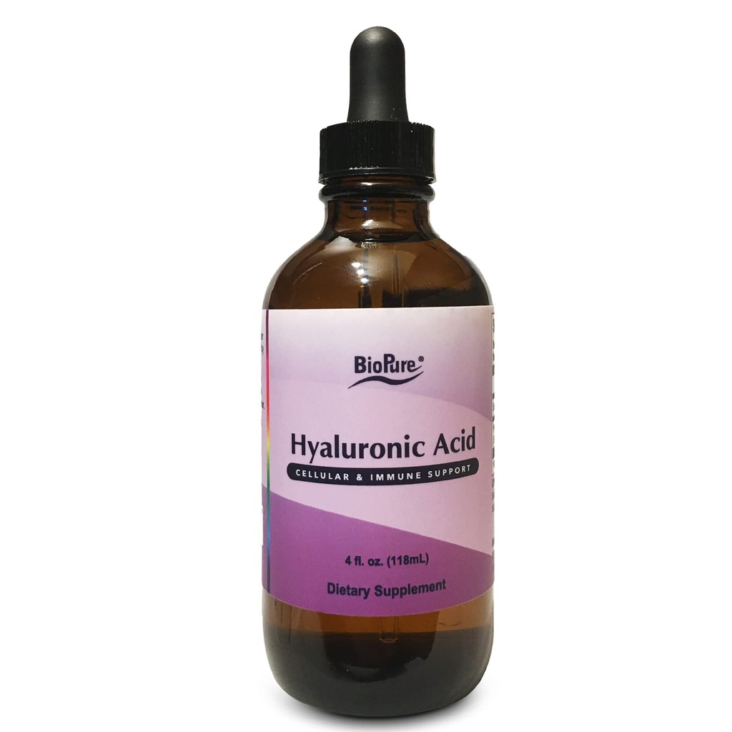 BioPure Hyaluronic Acid Liquid Solution – All Natural, Plant-Based Form of Hyaluronic Acid for Oral & Topical Use that Supports Joint Lubrication, Flexibility, and Skin Hydration, Elasticity – 4 fl oz