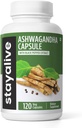 STAY LEVEND Ashwagandha met zwarte peper, 10:1 Extract, 120 pillen, 100% Pure Root Powder, Extra sterkte Capsules, Niet-GMO & Glutenvrije Ashwagandha Supplementen voor vrouwen en mannen
