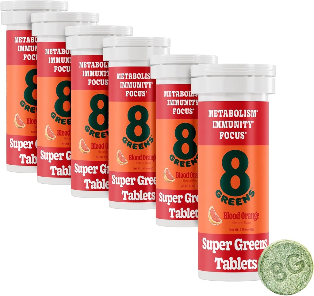 8Greens Supergreens Comprimés SuperGreens Poudre SuperGreens Comprimés SuperGreens, Métabolisme Immunité & Focus, Verts quotidiens Comprimés effervescents, Organiques: Aloe Vera, Spiruline, Chlorella, Blood Orange, 60 portions