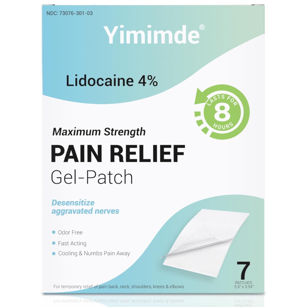 4% Lidocaine Patches Maximum Strength - 7 Count Pain Relieving Gel Patch for Muscle Soreness, Pain Relief for Back, Neck, Shoulders, Knees & Elbows - Unscented, Discreet