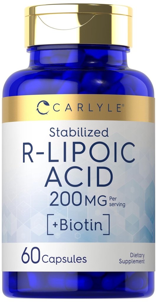 Carlyle R-Lipoïnezuur 200mg 60 Capsules Gestabiliseerde RLA met Biotine 