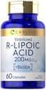 Carlyle R-Lipoïnezuur 200mg 60 Capsules Gestabiliseerde RLA met Biotine 