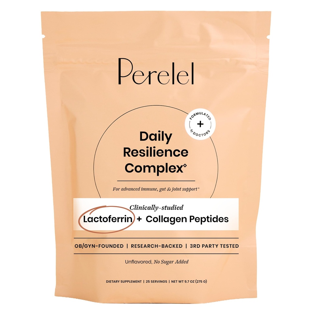 Perelel Daily Resilience Complex Powder for Women with Lactoferrin from Colostrum & Collagen Peptides, Immune & Gut Health Support, Pregnancy & Breastfeeding Safe, Gluten Free, Unflavored, 25 Servings