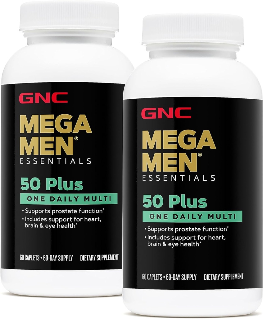 GNC Mega Men 50 Plus Een dagelijkse Multivitamine, Twin Pack, 60 Caplets per fles, Ondersteunt Hart, Hersenen en Eye Health