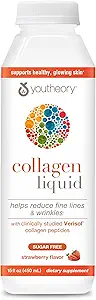 Youtheory Collageen Liquid - 2.500 mg Verisol Gehydrolyseerd Collageen - Ondersteunt gewrichten, spieren, botten, haren, huid en nagels* - 18 Aminozuren - Natuurlijke aardbeien smaak - 15 fl oz