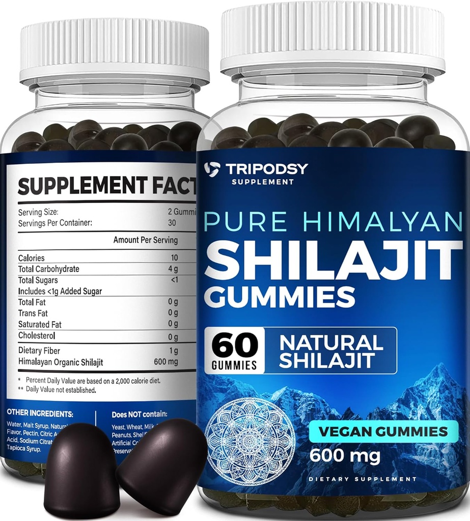 Pure Himalaya Organic Shilajit Gummies - Potent Shilajit Resin Supplement for Men & Women - 100% Natural with 90+ Trace Minerals - Boost Energy, Vitality, and Immune Support - 60 Gummies