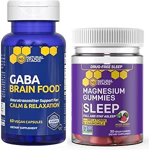 NATUURLIJKE STAKKEN GABA Brain Food + Sleep Magnesium Gummies Bundle - Ondersteunt Slaap & Relaxation* - 90 Totaal Stukken