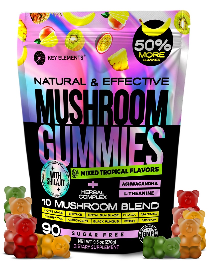 Next-Gen Mushroom Gummies with Ashwagandha and L Theanine - 10x Mushroom Supplement with Shilajit - Mushroom Nootropic Lion’s Mane Gummies - Immune, Brain Support & Chill Mushroom Complex Gummy