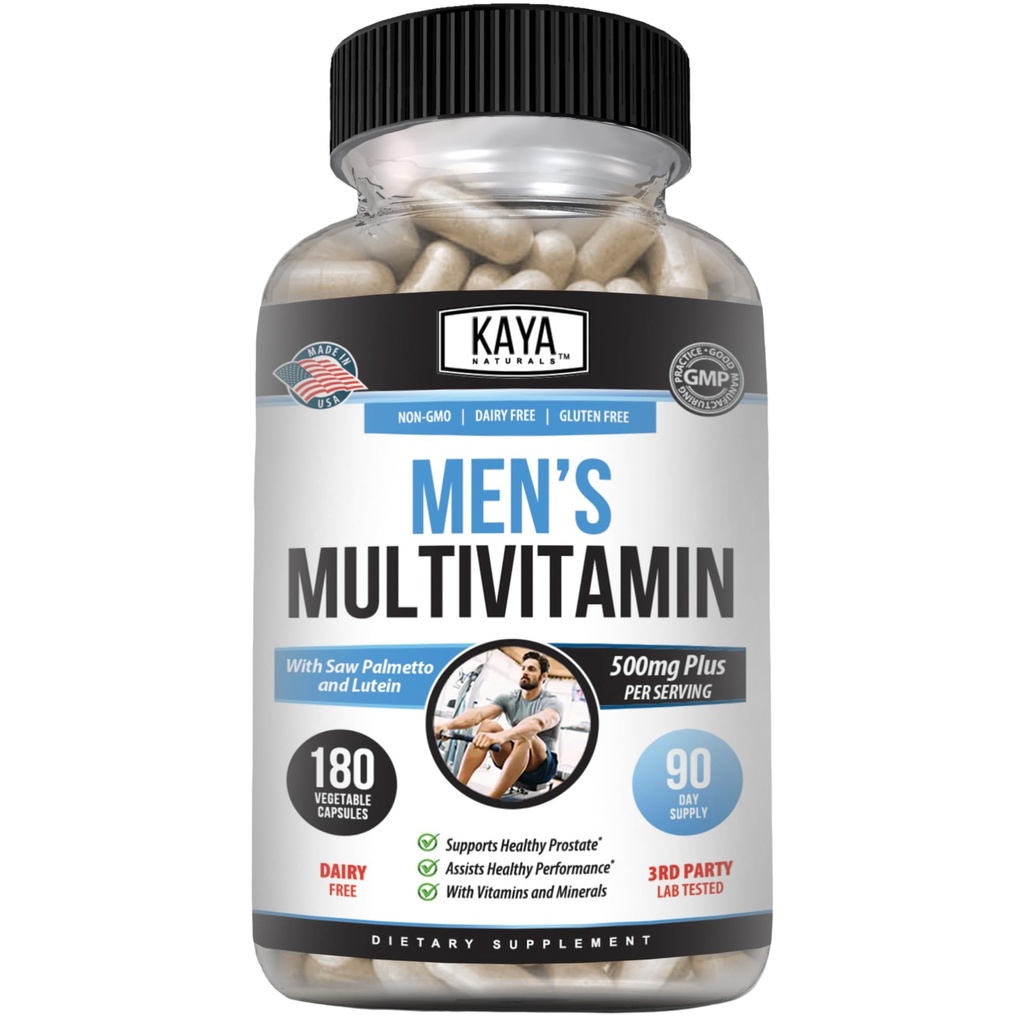 Kaya Naturals Multivitamine voor mannen - Mannen Prostaat Multivitamine - Multi Mineral Daily Supplement - Pillen voor mannen - Ondersteunt gezonde prostaat - Vitamineas para hombres - 180 Veggie Capsules