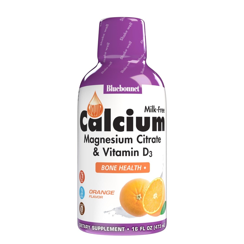 Bluebonnet Voeding Liquid Calcium Citroen Magnesium Citroen, Vitamine D3, Bot Gezondheid, Glutenvrij, Sojavrij, melkvrij, koosjer, 16 Fl Oz, 32 Servers, Orange Flavor, 16 Fl Oz (pakket van 1)
