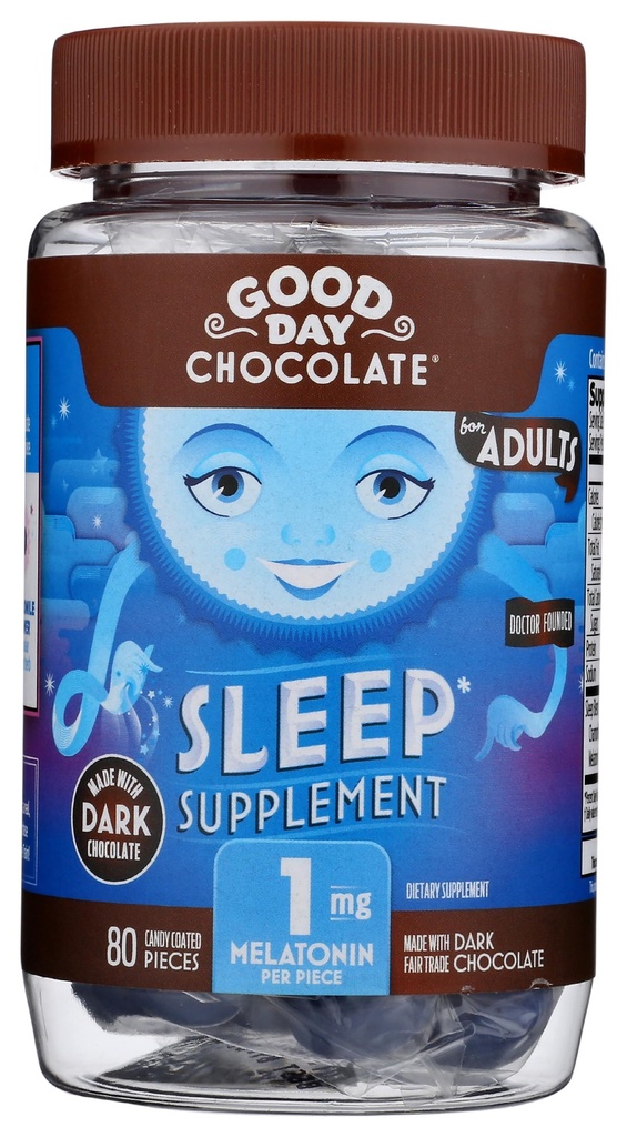 Good Day Dark Chocolate Melatonine voor volwassenen [ 80 Tel] - Fair Trade Non-GMO Dark Milk Chocolate met kamille en Melatonine 1 mg - Volwassen Melatonine, Volwassen Natuurlijke Slaaphulp Supplement