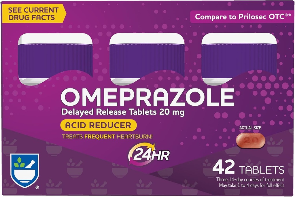 Rite Aid Acid Reducer Omeprazol Vertraagde Release Tablets - 20 mg, 3 Flessen, 14 Tellen Elk (42 Tellen Totaal), Unflavored, Heartburn Relief, Heartburn Medicine, Treats Frequent Heartburn