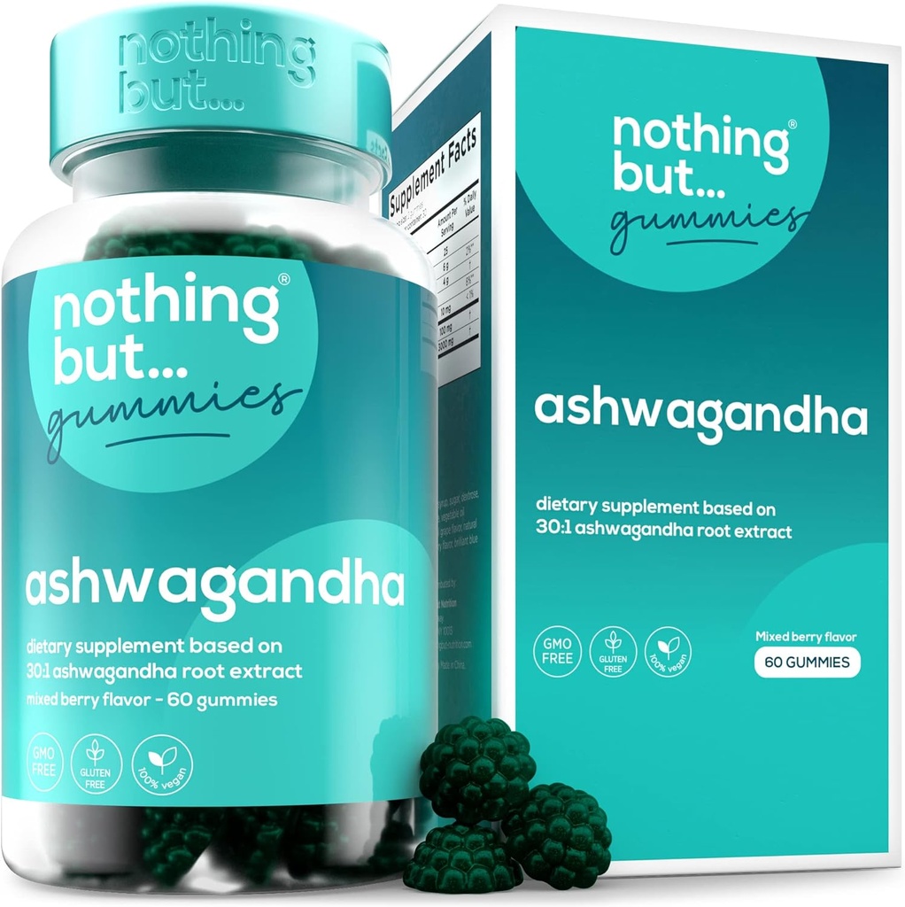 Ashwagandha Gummy's voor vrouwen en mannen, Ashwagandha Root, supplementen om stress te verminderen, immuniteit en verbetering van slaap, glutenvrij en niet GGO, 60 Vegan Ashwagandha Gummies