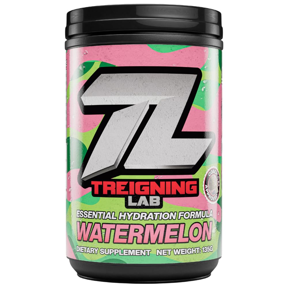 Treigning Lab Hydration Electrolyte Powder, Sugar‑Free, Sam Calavitta “Coach Cal” Approved Drink Mix with 6 Key Electrolytes, USA Made, Keto Friendly, Vegan, Non-GMO, Watermelon, 30‑Servings