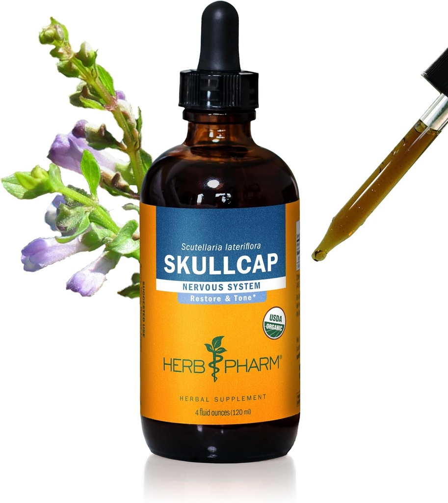 Herb Pharm Certified Organic Skullcap Liquid Extract voor zenuwsysteemondersteuning, Biologische Cane Alcohol, 4 Ounce