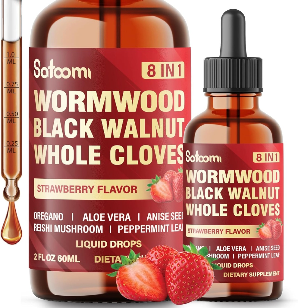 Satoomi 8in1 gouttes liquides de wormwood avec noyer noir, des vêtements entiers et 5 Plus - 60ml pour 60 jours d'approvisionnement