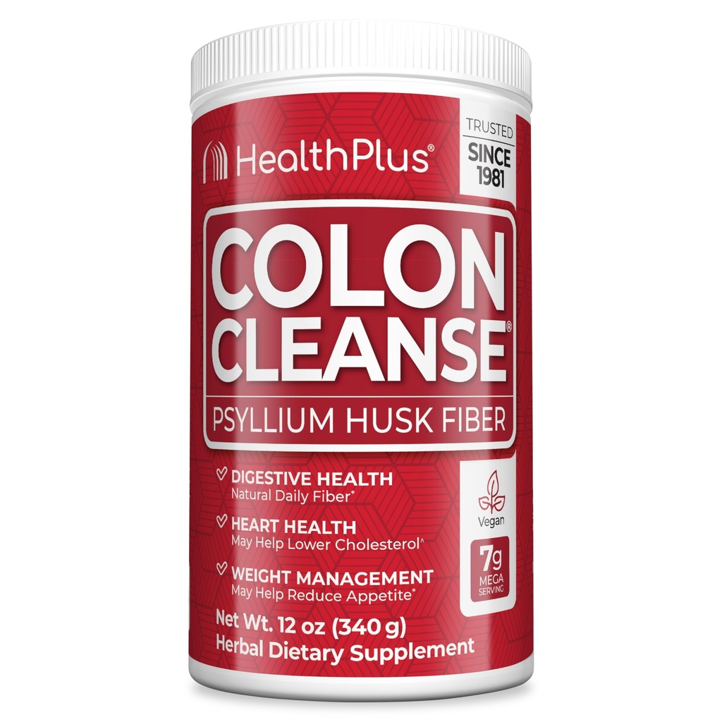 Health Plus Colon Cleanse - Poudre de fibre naturelle quotidienne sans gluten, détox, cœur en bonne santé (12 onces, 48 portions)