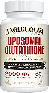 Glutathion liposomique 2000 mg avec L-Sérine, L-Glycine et Sulforaphane – Formulation unique active L-Glutathion pour améliorer l'absorption - Master Antioxydant, Détoxifiant et Immunissable 180 Softgels