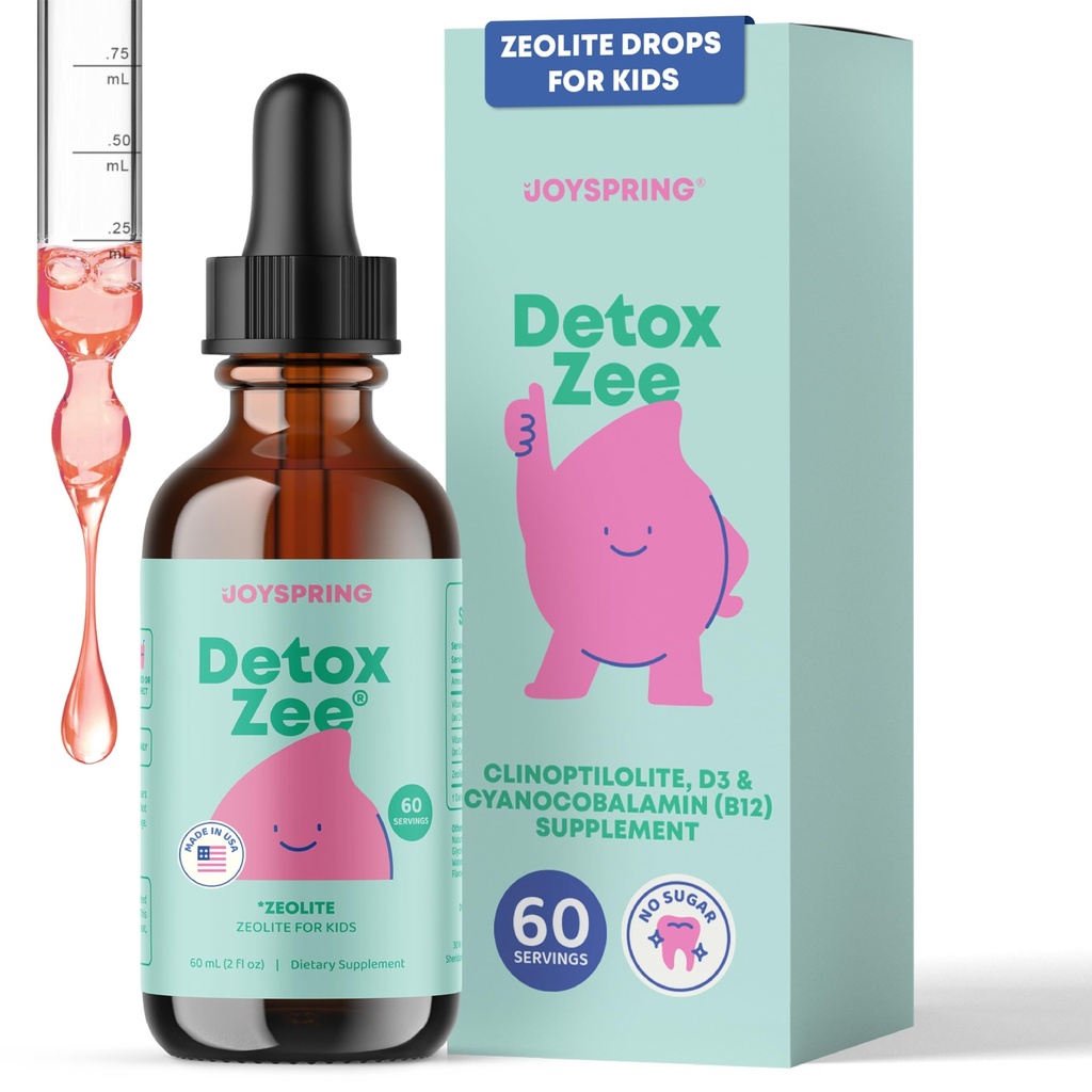 JoySpring DetoxZee Zeolite for Kids – Zeolite Clinoptilolite Drops with Cyanocobalamin B12 & Vitamin D3 Kids Support – Natural Berry Flavor Liquid | (2fl oz) 60 Servings
