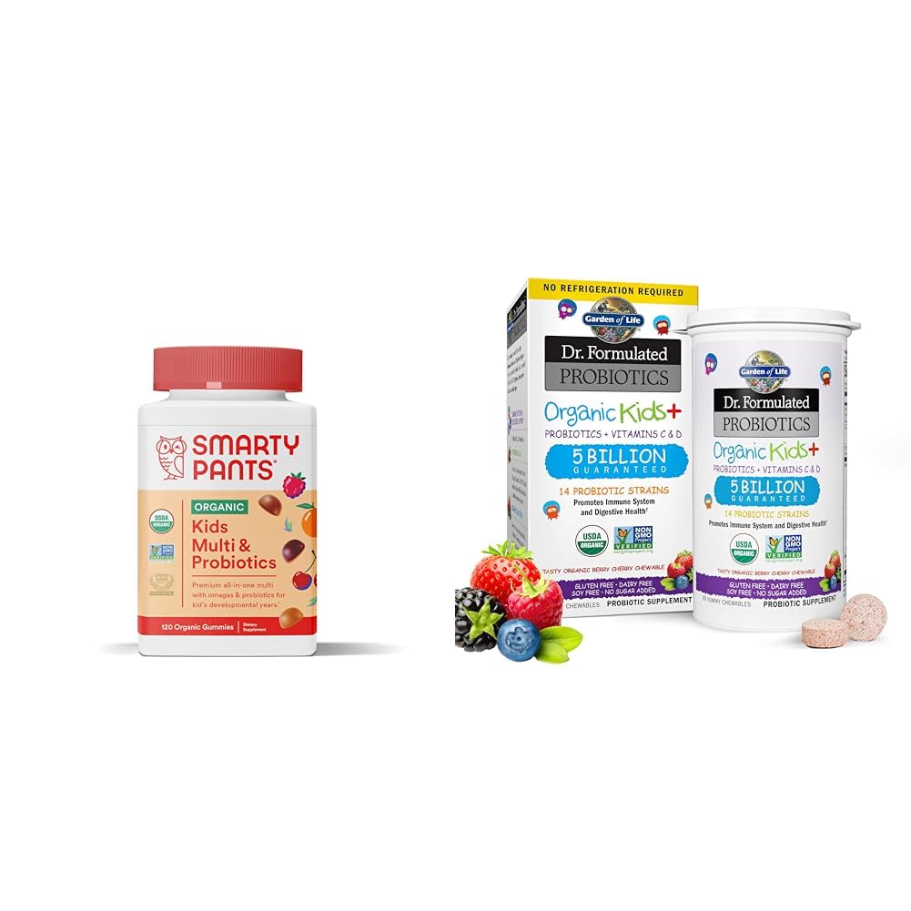 SmartyPants Organic Kids Multivitamin Gummies: Probiotics & Garden of Life Dr. Formulated Probiotics Organic Kids+ Plus Vitamin C & D - Berry Cherry - Gluten