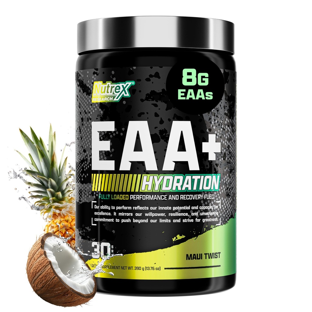 Nutrex Research EAA Hydration | EAAs + BCAAs Powder | Muscle Recovery, Strength, Muscle Building, Endurance | 8G Essential Amino Acids + Electrolytes | Maui Twist Flavor 30 Serving
