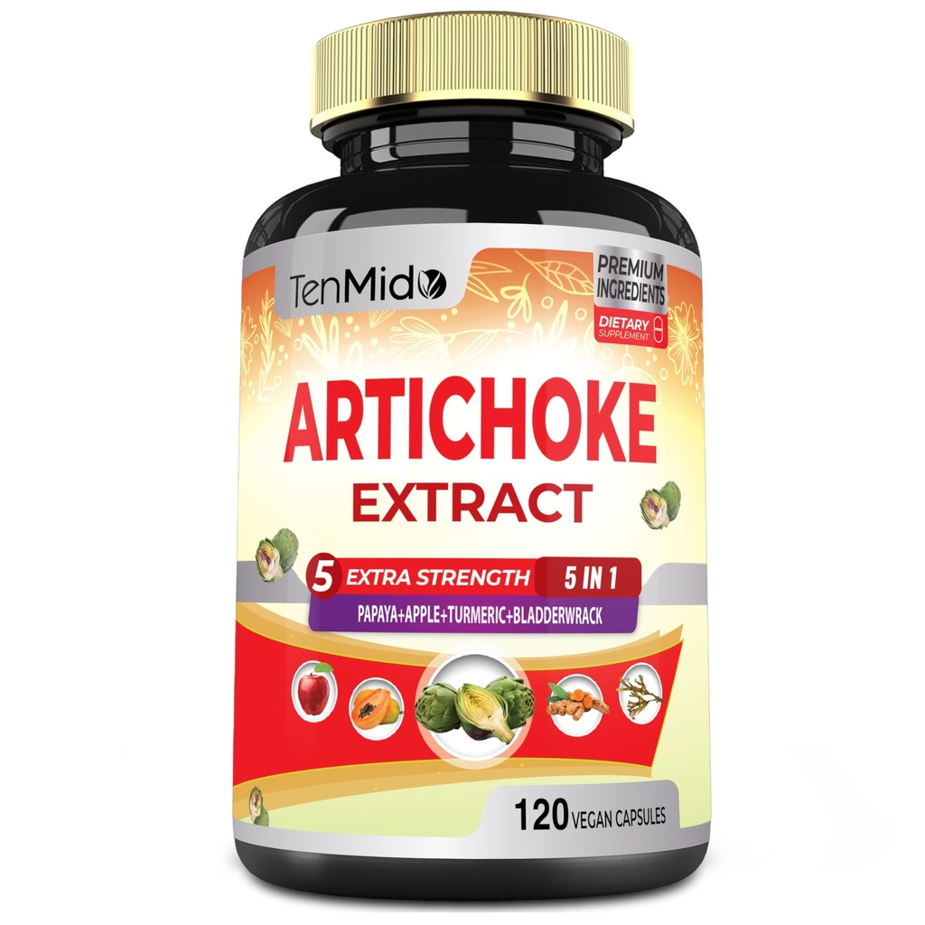 Extrait de supplément d'artichaut Capsules, 4 mois d'approvisionnement avec Papaya, Pectine de pomme, Curcumine curcumine, Bladderwrack - Supports Fonction de digestion - 120 Capsules Vegan