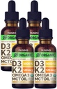 (4 verpakkingen) Biologische vitamine D3 K2 druppels met MCT olie Omega 3, 5000 IE, maximale sterkte vitamine D vloeistof - geen fillers, niet-GMO vloeibare D3 voor snellere absorptie & Immune ondersteuning (Vanilla, 4 Fl Oz)