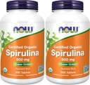NOW Supplementen, Organische Spirulina 500 mg met vitamines, mineralen en GLA (Gamma-Linoleenzuur), 500 tabletten (verpakking van 2)
