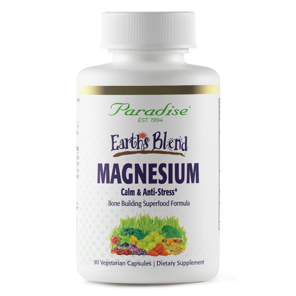 Paradise Herbs Earth's Blend Magnesium Supplement, Support Stress Relief, Sleep, Heart Health, Nerves, Muscles, Vegan, Non-GMO, Gluten Free, 90 Vegetarian Capsules