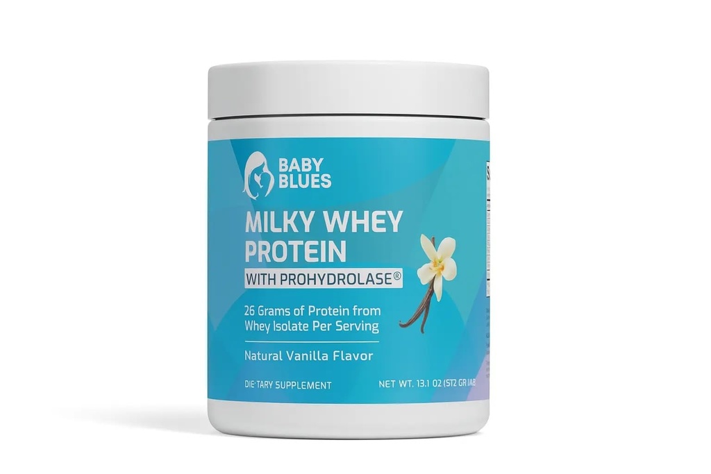 Baby Blues Milky Whey Lactation Protein Powder for Breastfeeding and Nursing Moms, 26g Whey Isolate, Pregnancy and Postpartum Protein for Women, Fenugreek Free with Sunflower Lecithin, Vanilla