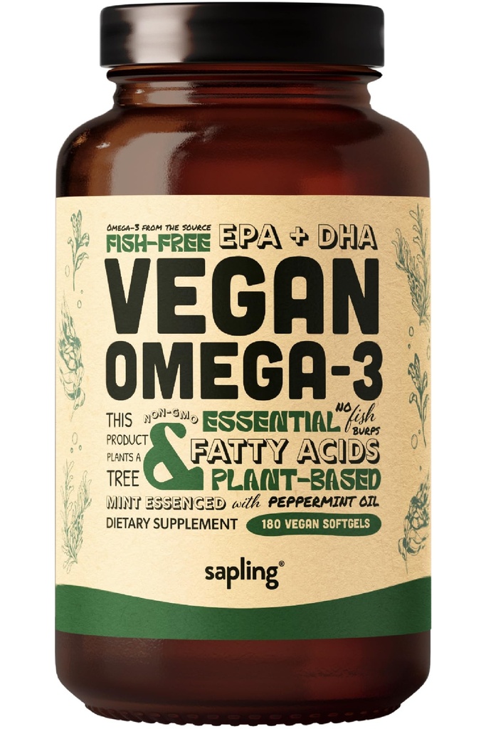 Vegan Omega 3-supplement - DHA & EPA vetzuren op basis van planten - Carrageenvrij, alternatief voor visolie, ondersteunt hart, hersenen, gezamenlijke gezondheid - duurzaam opgewekte algen, visolie vrij - 180 Softgels