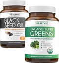 Black Seed Oil & Organic Super Greens (3-maand supply) Zaad & Spruit bundel van zwarte zaadolie (180 capsules) Koudgeperst Nigella Sativa & Organic Super Greens Powder (180 tabletten) Complete Superfood