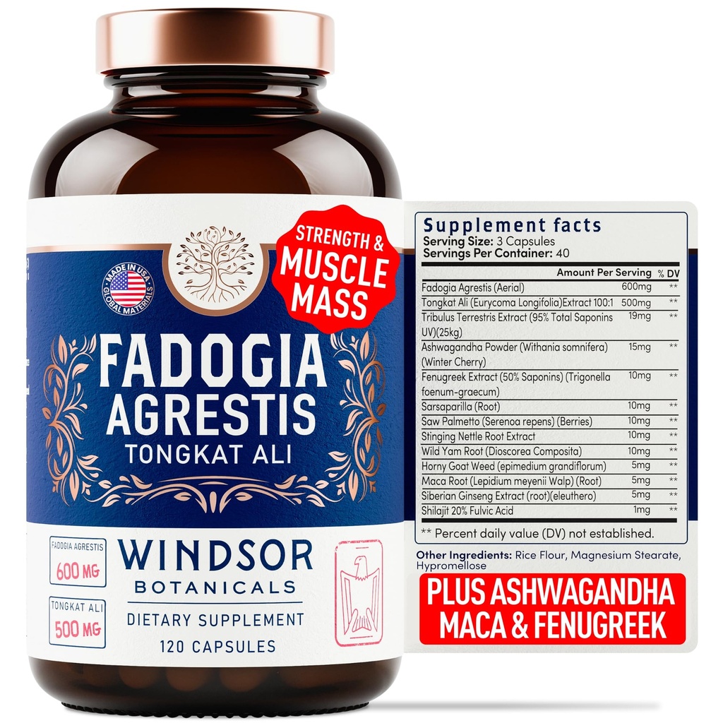 Fadogia Agrestis en Tongkat Ali Supplement - Fadogia Agrestis 600mg, 500mg Longjack Tongkat Ali voor mannen, Maca Root, Fenegriek, Ashwagandha, Saw Palmetto om energie te ondersteunen, uithoudingsvermogen, vitaliteit - 120Caps