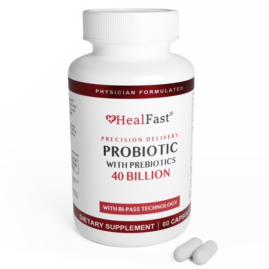 HealFast Physician Formulated Probiotic Supplement - 40 Billion CFU - Live Prebiotics and Probiotics for Men and Women - Probiotics for Gut Health - Non-GMO and Vegan - 30 Day Supply