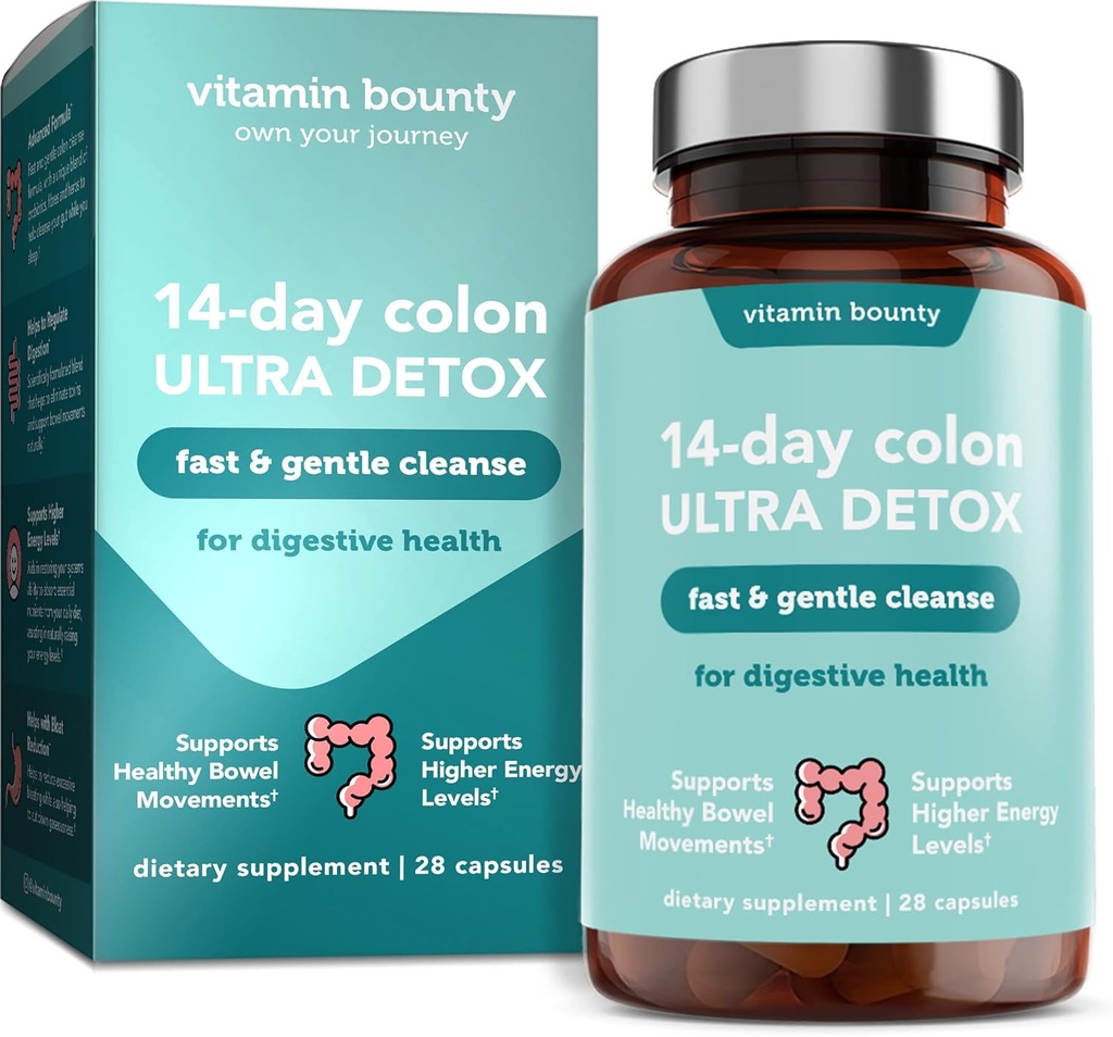 Vitamine Bounty 14-dagen Colon Ultra Detox Cleanse - Zachte Colon Cleanse, Colon Cleanser Detox, verzachtende Gut Cleanse, ondersteuning Gut Health en regelmatige Bowel bewegingen, spijsverteringsgezondheid - 28 capsules