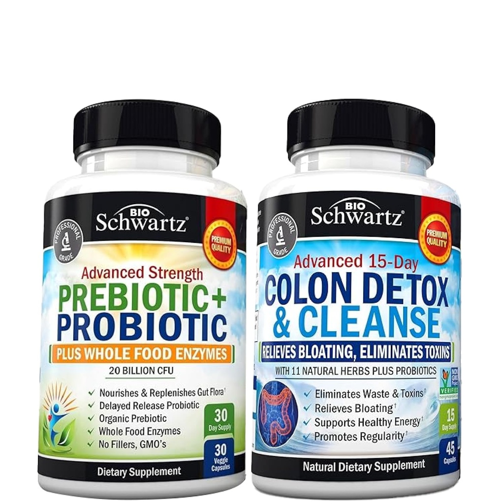 Advanced Strength Pre and Probiotics Supplement with Digestive Enzymes (1 Month Supply) Plus 15 Day Cleanse for Colon and Gut Health