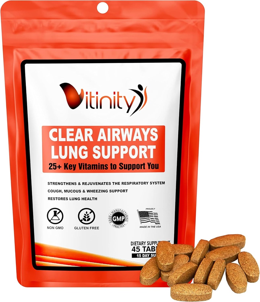 VITINITY Long Cleanse Respiratory Immune Support Supplement, 25+Key Ingredient Lung Health Detox voor ademen, Astma, Seizoengebonden Allergie Tablet(15 Dag)