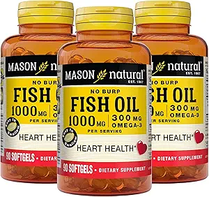 Mason Natural Omega,3 Fish Oil, 45,Day Supply, 1000mg with EPA and DHA for Joint Support, 90 Softgels (Pack of 3)
